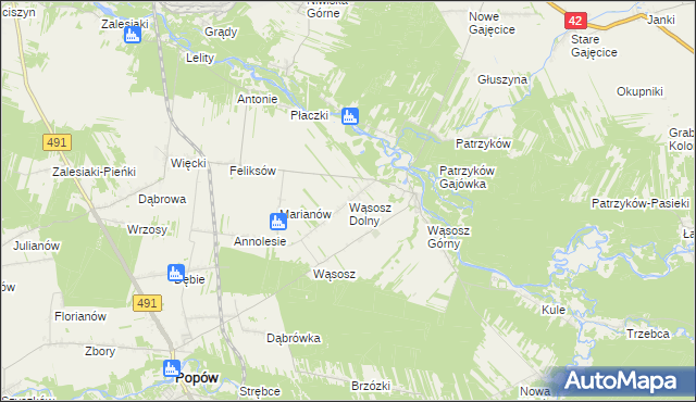 mapa Wąsosz Dolny, Wąsosz Dolny na mapie Targeo