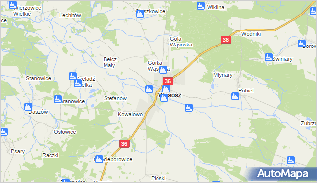 mapa Wąsosz powiat górowski, Wąsosz powiat górowski na mapie Targeo