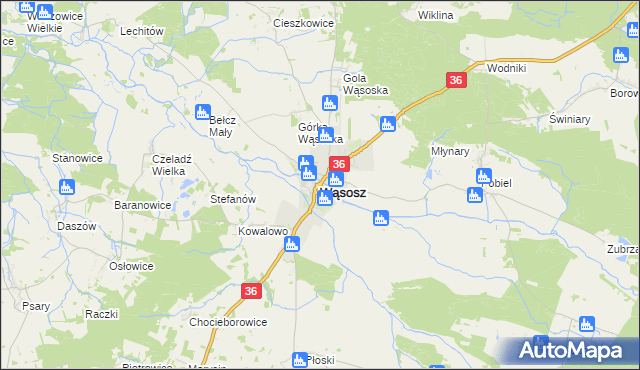 mapa Wąsosz powiat górowski, Wąsosz powiat górowski na mapie Targeo