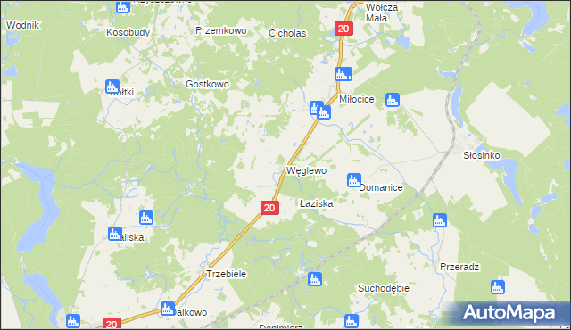 mapa Węglewo gmina Miastko, Węglewo gmina Miastko na mapie Targeo