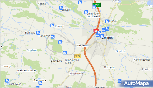 mapa Węglewo gmina Żmigród, Węglewo gmina Żmigród na mapie Targeo