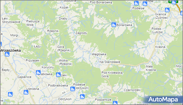 mapa Węglówka gmina Korczyna, Węglówka gmina Korczyna na mapie Targeo