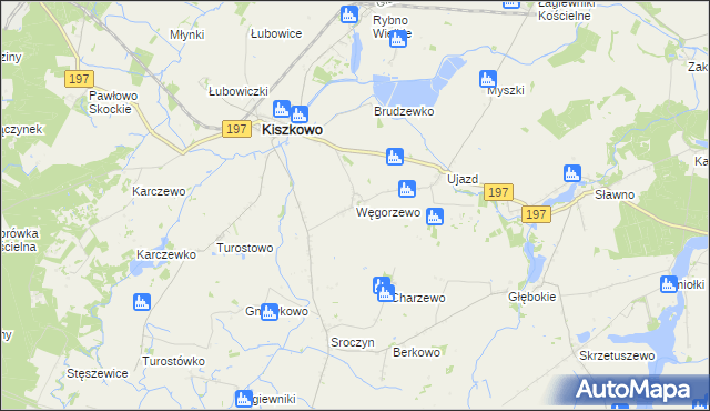 mapa Węgorzewo gmina Kiszkowo, Węgorzewo gmina Kiszkowo na mapie Targeo