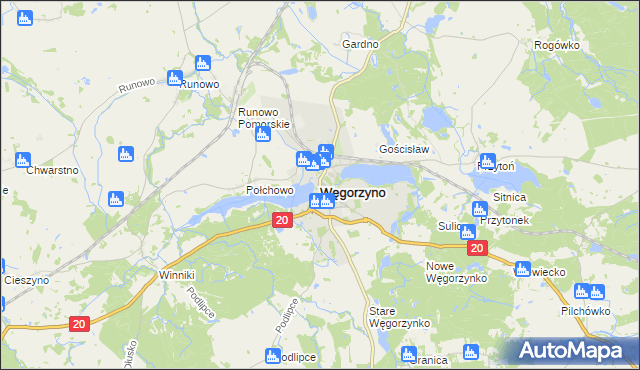 mapa Węgorzyno, Węgorzyno na mapie Targeo