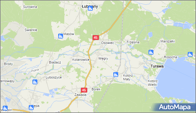 mapa Węgry gmina Turawa, Węgry gmina Turawa na mapie Targeo