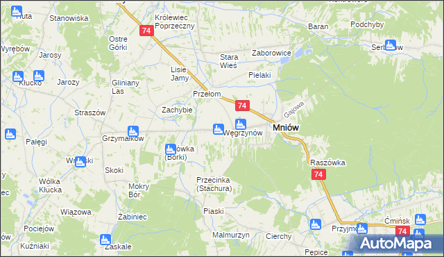 mapa Węgrzynów gmina Mniów, Węgrzynów gmina Mniów na mapie Targeo