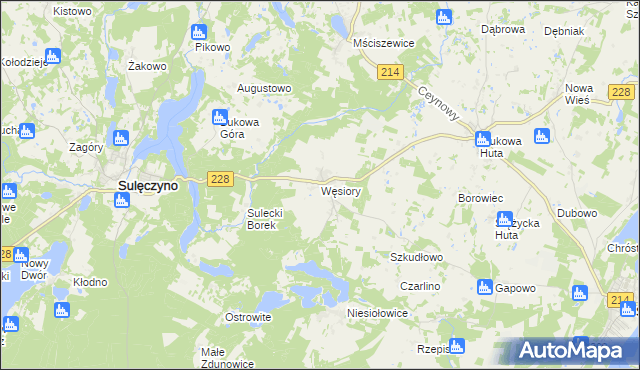 mapa Węsiory, Węsiory na mapie Targeo