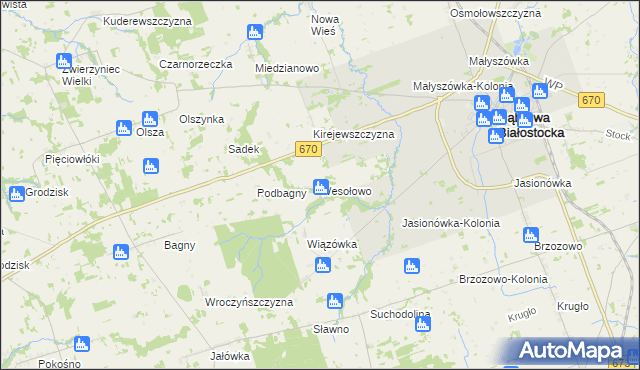 mapa Wesołowo gmina Dąbrowa Białostocka, Wesołowo gmina Dąbrowa Białostocka na mapie Targeo