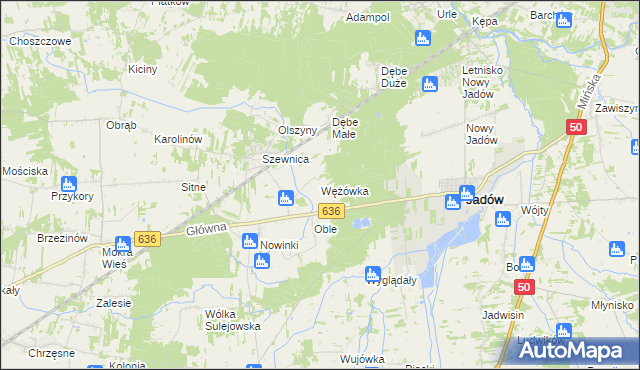 mapa Wężówka gmina Jadów, Wężówka gmina Jadów na mapie Targeo