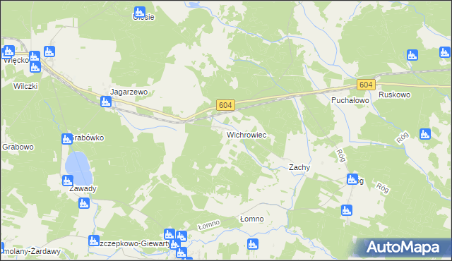 mapa Wichrowiec gmina Janowo, Wichrowiec gmina Janowo na mapie Targeo