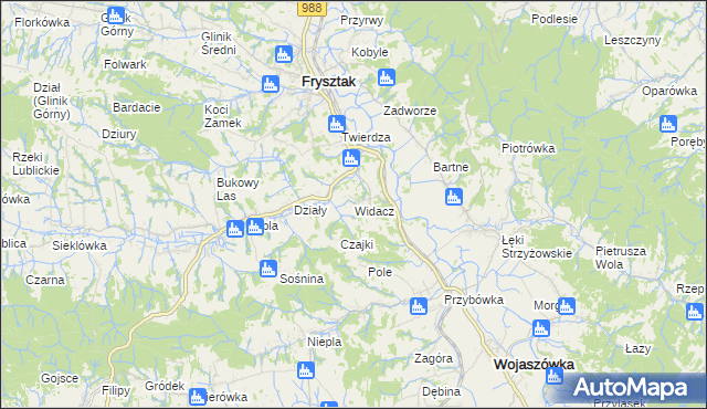 mapa Widacz gmina Frysztak, Widacz gmina Frysztak na mapie Targeo