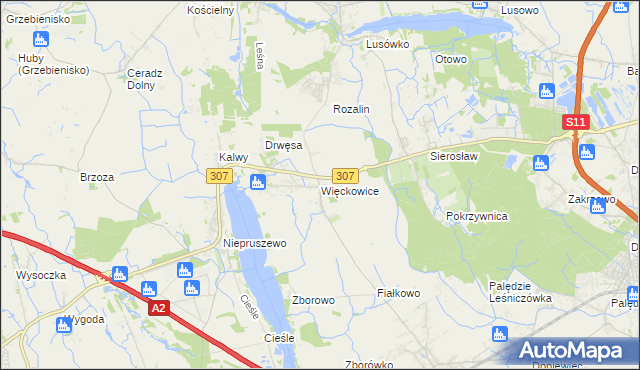 mapa Więckowice gmina Dopiewo, Więckowice gmina Dopiewo na mapie Targeo