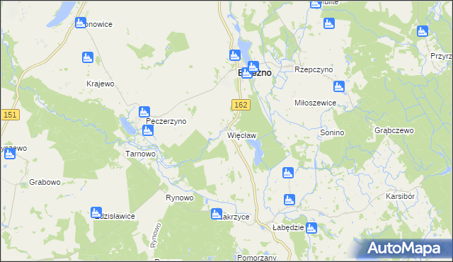 mapa Więcław gmina Brzeżno, Więcław gmina Brzeżno na mapie Targeo