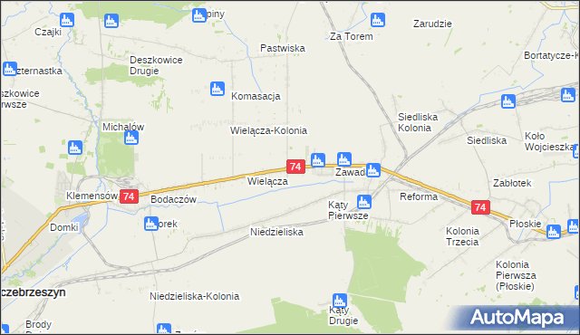 mapa Wielącza Poduchowna, Wielącza Poduchowna na mapie Targeo