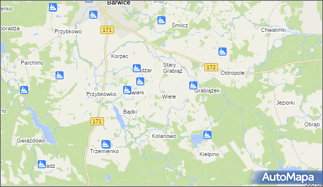 mapa Wiele gmina Barwice, Wiele gmina Barwice na mapie Targeo