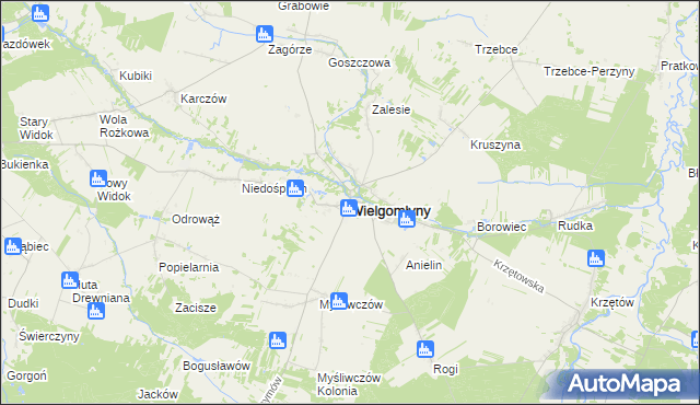 mapa Wielgomłyny, Wielgomłyny na mapie Targeo