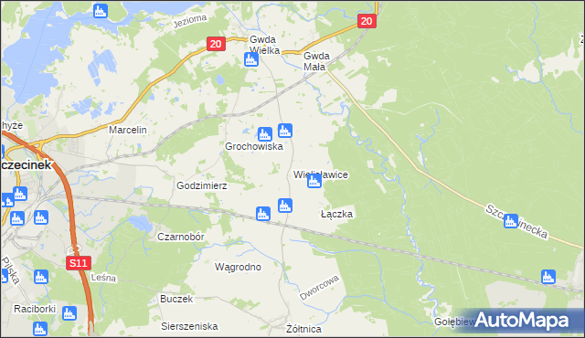 mapa Wielisławice gmina Szczecinek, Wielisławice gmina Szczecinek na mapie Targeo