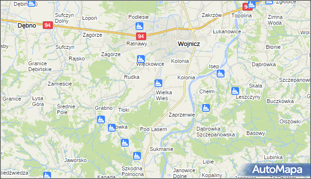 mapa Wielka Wieś gmina Wojnicz, Wielka Wieś gmina Wojnicz na mapie Targeo