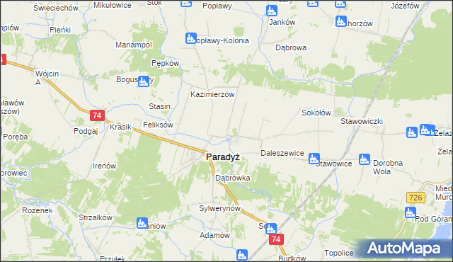 mapa Wielka Wola gmina Paradyż, Wielka Wola gmina Paradyż na mapie Targeo