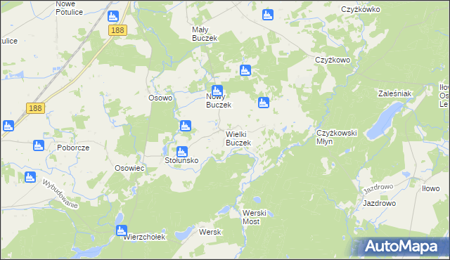 mapa Wielki Buczek gmina Lipka, Wielki Buczek gmina Lipka na mapie Targeo