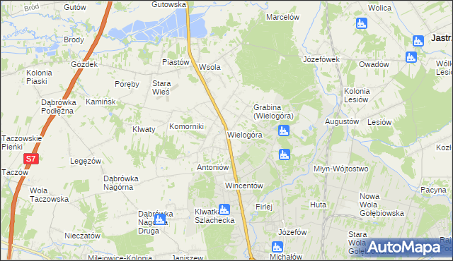 mapa Wielogóra gmina Jedlińsk, Wielogóra gmina Jedlińsk na mapie Targeo