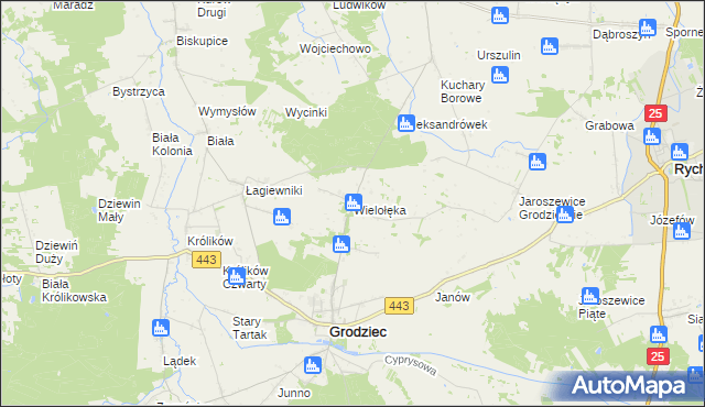 mapa Wielołęka gmina Grodziec, Wielołęka gmina Grodziec na mapie Targeo