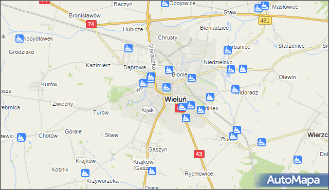 mapa Wieluń, Wieluń na mapie Targeo