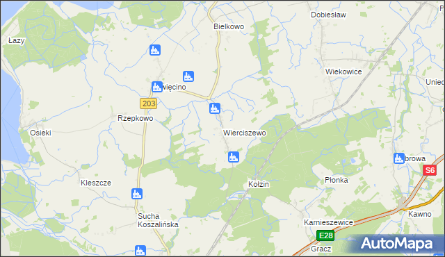 mapa Wierciszewo gmina Sianów, Wierciszewo gmina Sianów na mapie Targeo