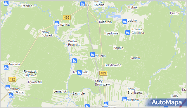 mapa Wierzba gmina Nowa Brzeźnica, Wierzba gmina Nowa Brzeźnica na mapie Targeo