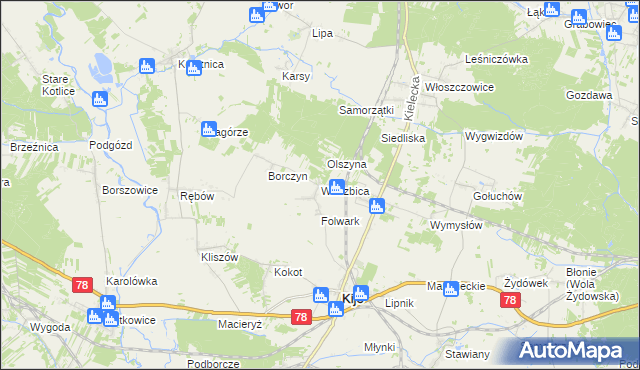 mapa Wierzbica gmina Kije, Wierzbica gmina Kije na mapie Targeo