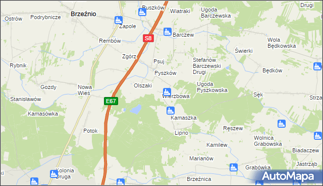 mapa Wierzbowa gmina Brzeźnio, Wierzbowa gmina Brzeźnio na mapie Targeo