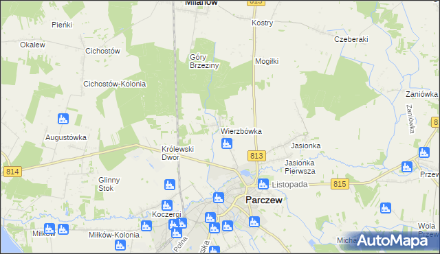 mapa Wierzbówka gmina Parczew, Wierzbówka gmina Parczew na mapie Targeo