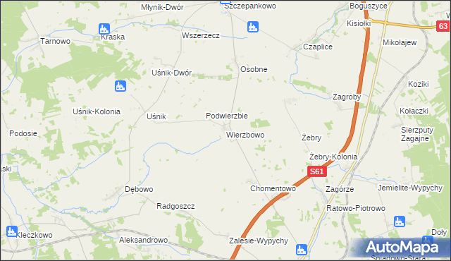 mapa Wierzbowo gmina Śniadowo, Wierzbowo gmina Śniadowo na mapie Targeo