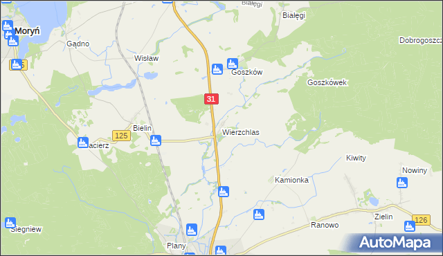 mapa Wierzchlas gmina Mieszkowice, Wierzchlas gmina Mieszkowice na mapie Targeo