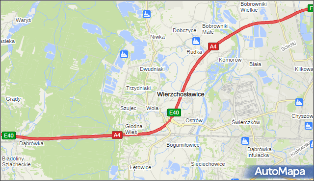 mapa Wierzchosławice powiat tarnowski, Wierzchosławice powiat tarnowski na mapie Targeo