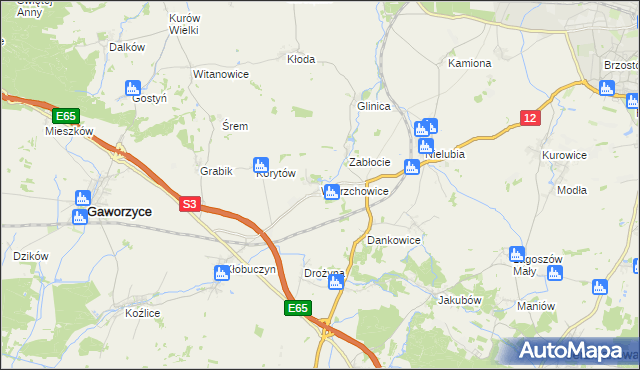 mapa Wierzchowice gmina Gaworzyce, Wierzchowice gmina Gaworzyce na mapie Targeo