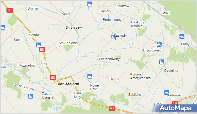 mapa Wierzchowiny gmina Ulan-Majorat, Wierzchowiny gmina Ulan-Majorat na mapie Targeo