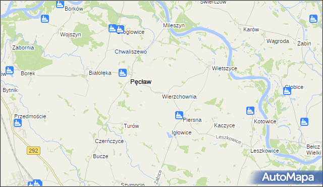 mapa Wierzchownia gmina Pęcław, Wierzchownia gmina Pęcław na mapie Targeo