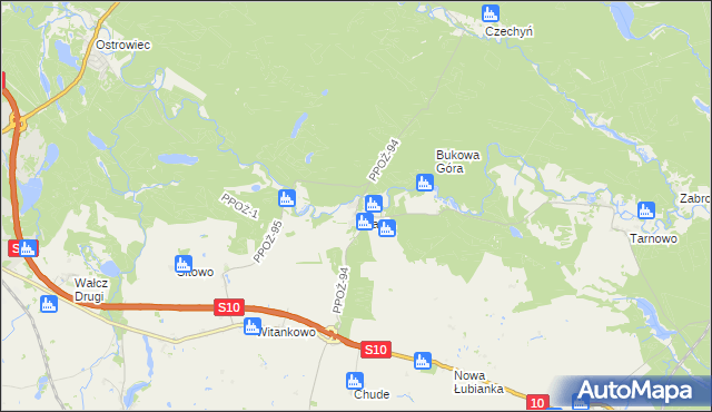 mapa Wiesiółka gmina Wałcz, Wiesiółka gmina Wałcz na mapie Targeo