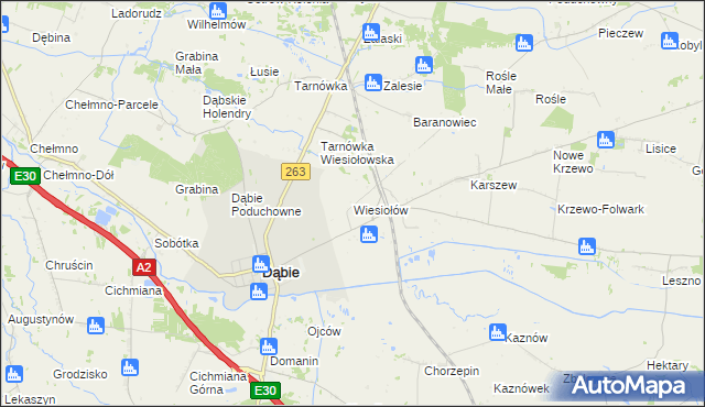 mapa Wiesiołów gmina Dąbie, Wiesiołów gmina Dąbie na mapie Targeo