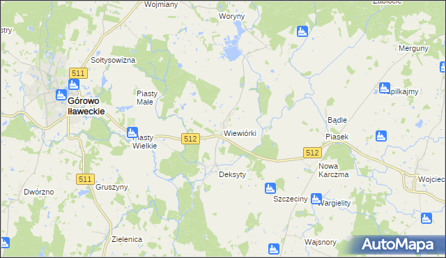 mapa Wiewiórki gmina Górowo Iławeckie, Wiewiórki gmina Górowo Iławeckie na mapie Targeo