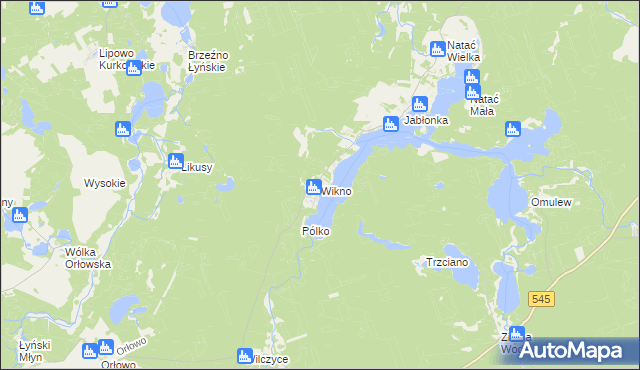 mapa Wikno gmina Nidzica, Wikno gmina Nidzica na mapie Targeo