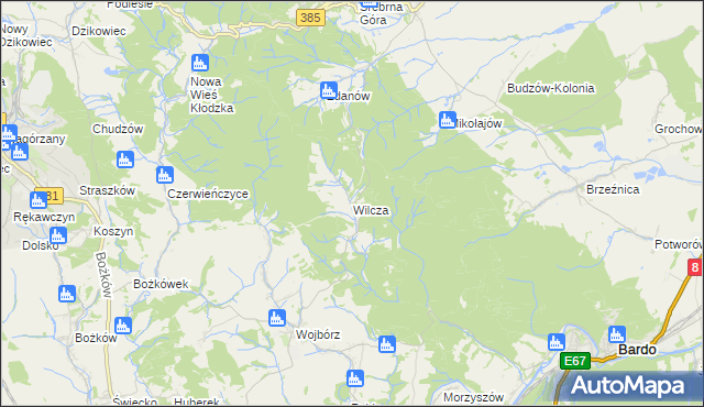 mapa Wilcza gmina Kłodzko, Wilcza gmina Kłodzko na mapie Targeo