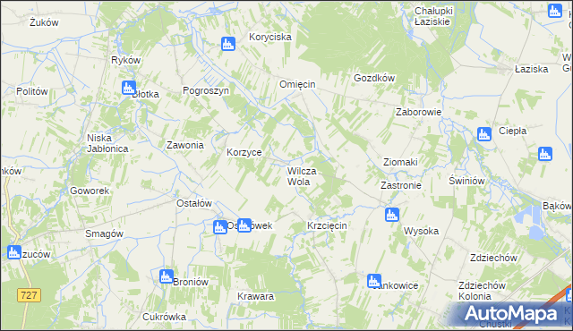 mapa Wilcza Wola gmina Szydłowiec, Wilcza Wola gmina Szydłowiec na mapie Targeo