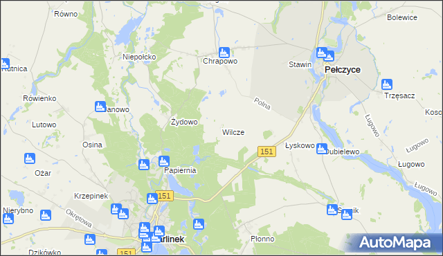 mapa Wilcze gmina Barlinek, Wilcze gmina Barlinek na mapie Targeo