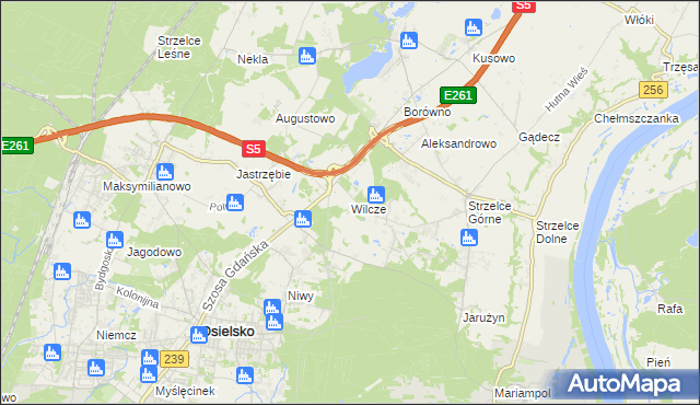 mapa Wilcze gmina Osielsko, Wilcze gmina Osielsko na mapie Targeo