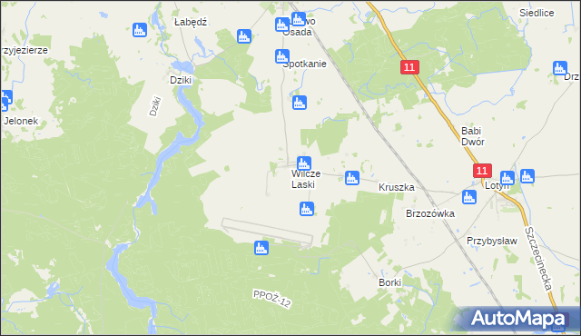 mapa Wilcze Laski, Wilcze Laski na mapie Targeo