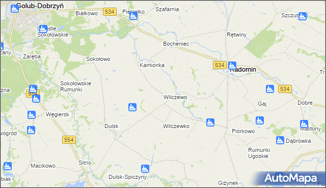 mapa Wilczewo gmina Radomin, Wilczewo gmina Radomin na mapie Targeo
