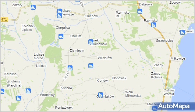mapa Wilczków gmina Goszczanów, Wilczków gmina Goszczanów na mapie Targeo