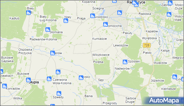 mapa Wilczkowice gmina Radoszyce, Wilczkowice gmina Radoszyce na mapie Targeo